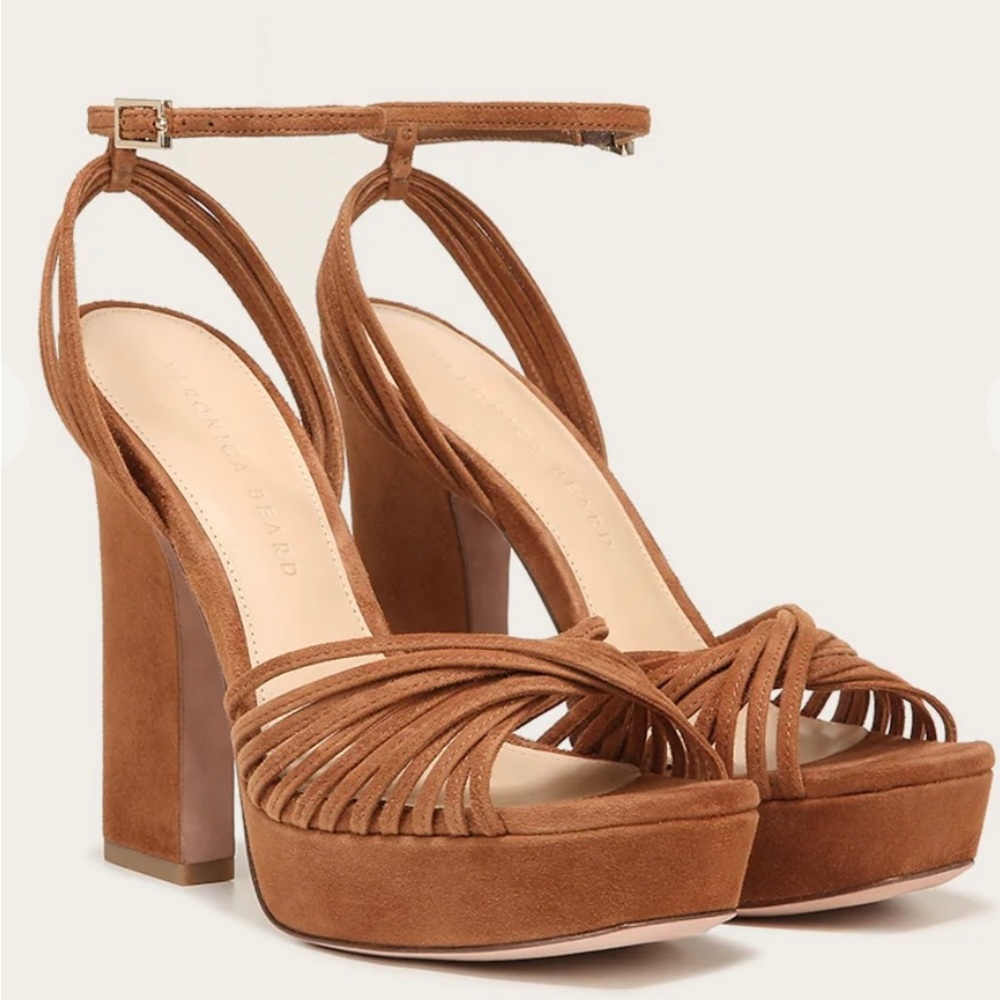 Veronica Beard Fletcher Suede Ankle Strap Sandal Hazelnut 7M